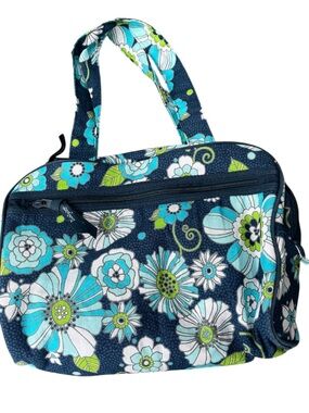 Thirty One floral large travel cosmetic bag blue floral print